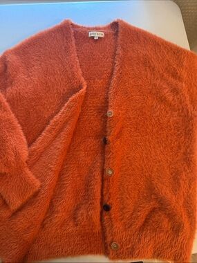 Moon River Anthro Cozy Fuzzy Open-Front Cardigan Bright Fall Orange Size small